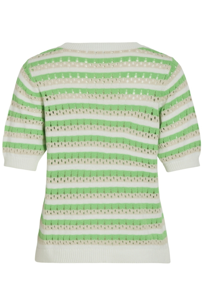 VIELINJA O-NECK 2/4 STRIPE KNIT TOP 14105650 SNOW WHITE/SUMMER GREEN